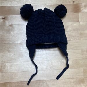 Navy Blue Knit Pom-Pom baby winter hat